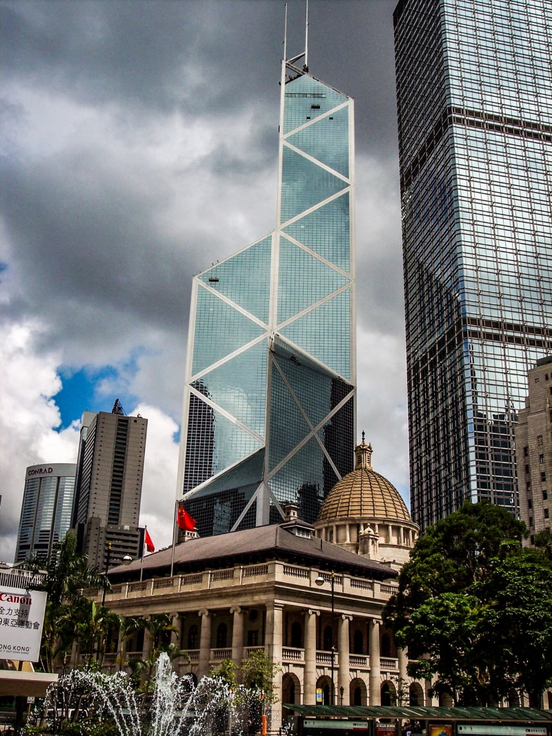 urban, beside, gray, building, cumulus, high rise, bank of china building, highrise, nature, building exterior, built structure, office building exterior
