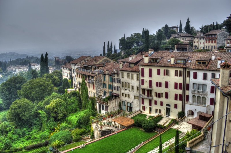 travel destinations, mountain, no people, green, land, green color, clouds, block of flats, 5K, fog, spain, houses, house, city, building exterior, built structure