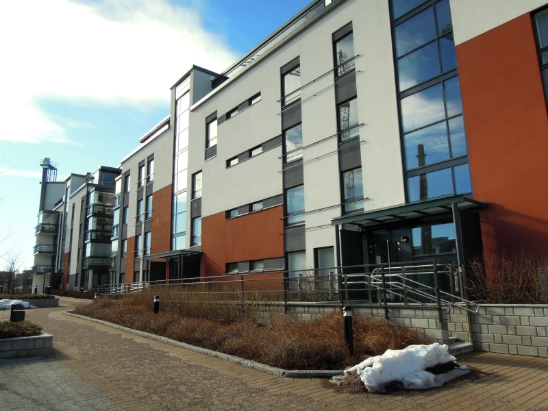 buildings, footpath, architecture, cloud - sky, element, office building exterior, finnish, office, outdoors, prefabricated house, day, block of flats