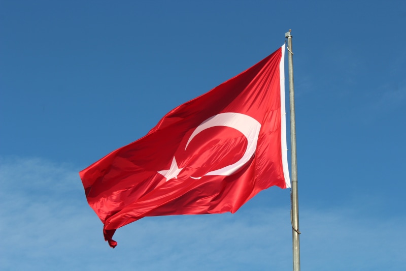 clear sky, europe, patriotism, the khilafah, blue, pole, low angle view, outdoors, nation, crescent, copy space, flag, no people, day, national icon, pride