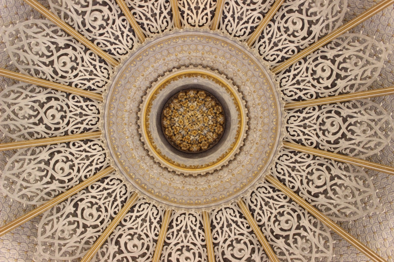 texture, ceiling, pattern, antique, floral pattern, backgrounds, tile, close-up, no people, architecture, design, circle, concentric, abstract, 5K, style