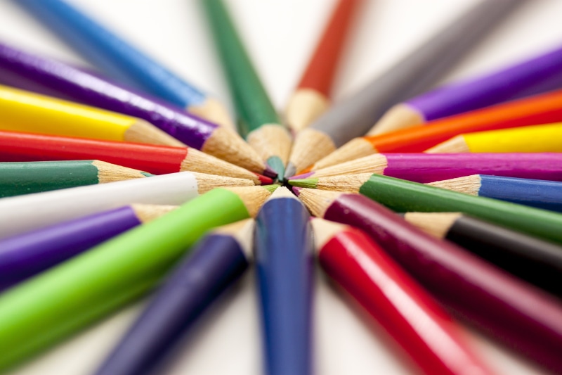 yellow, backgrounds, multi Colored, Valentine, close-up, assorted, creativity, Peterborough, Converging, pen, crayons, 4K, pencil, colors, education, blue