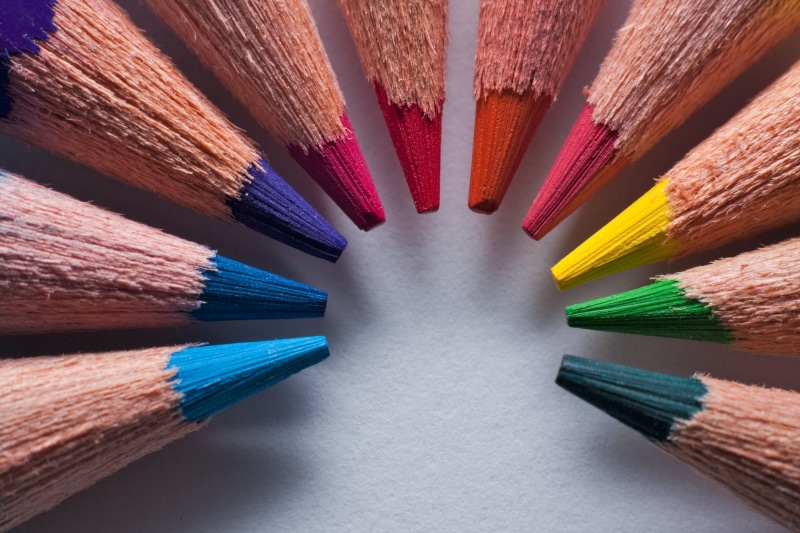 multi Colored, wood - Material, sharpened, red, wood, colors, paper, close-up, circle, rainbow, coloring, equipment, variation, colored pencils, group of Objects