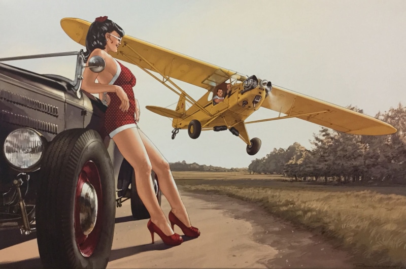 figure, 1080P, road, pin-up, hot rod, fly by, girl, Piper Cub