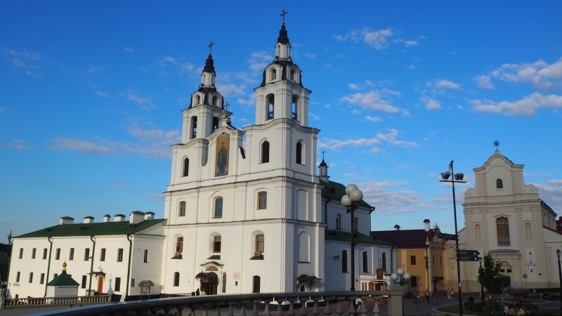 history, church, place of worship, religion, minsk, city, building exterior, clock, the past, 4K, low angle view, nature, travel destinations, tower, belief