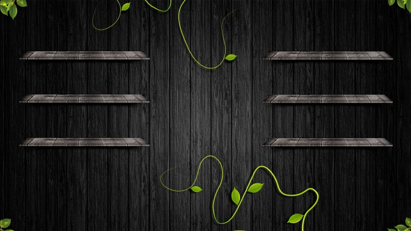 wood, shelf, wall, black, 3D desktop, leaves, 1080P