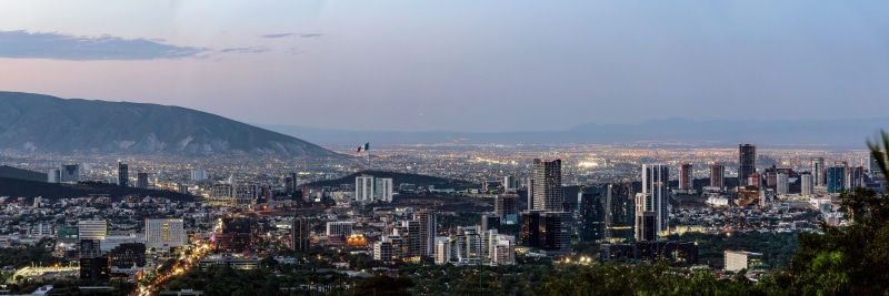 tranquil, city life, Monterrey, twilight, landscape, building exterior, Mexico, illuminated, no people, travel destinations, mountain, skyscraper, evening