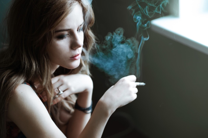 smoking issues, brunette, cigarettes, headshot, smoking - activity, 1080P, one person, indoors, hairstyle, leisure activity, women, smoking, holding, looking