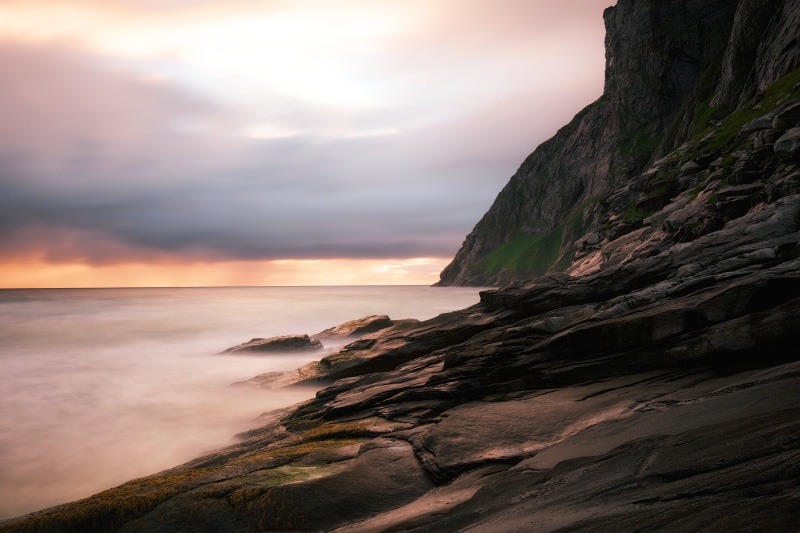 View, Norway, nature, Lofoten Islands, 5K, near, Midnight Sun, sunset, cliff, scenics, Arctic  Ocean, sea, coastline, daytime, dusk, ocean, outdoors, landscape