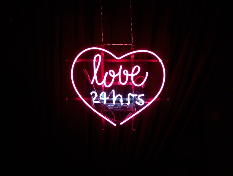 heart Shape, city, night, black Color, text, 2K, sign, architecture, positive emotion, holiday, celebration, no people, signage, red, glowing, illuminated