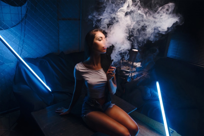 smoking, 1080P, Hookah, smoke, women, lights, neon, brunette