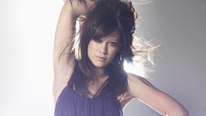 hands on head, women, 1080P, Hilary Duff, actress, brunette, singer, celebrity, armpits