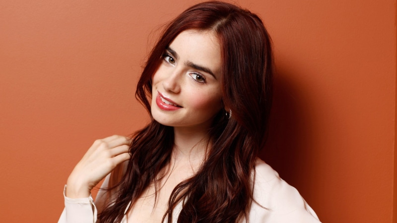 women, brunette, happy, redhead, actress, red lipstick, portrait, celebrity, 1080P, Lily Collins