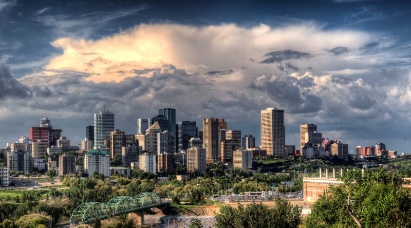 apartment, buildings, reflections, financial district, landscape, hdr, cityscape, river, tower, water, trees, building, edmonton, sky, residential district