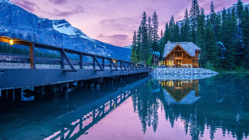 sky, built structure, architecture, water, 1080P, building exterior, dusk, cabin, bridge - man made structure, connection, transportation, nature, Canada