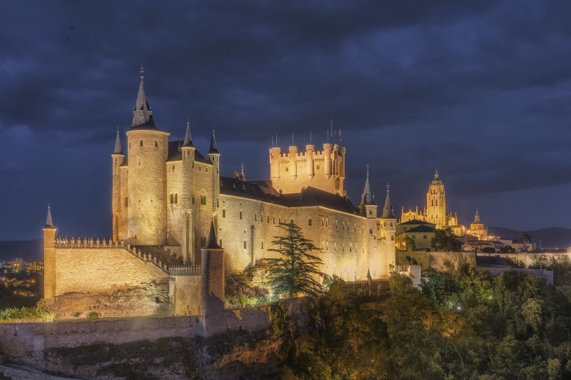 backlight, castle, night, Spain, 1080P, Segovia, Alcazar