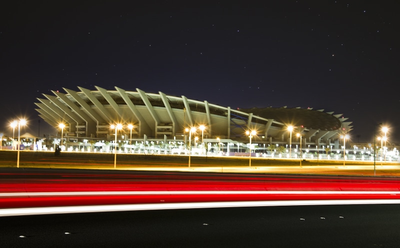 lamps, illuminated, transportation, road, architecture, traffic, grey, street lamps, car, street, night, at night, Jaber, speed, Stadium, dusk, concept
