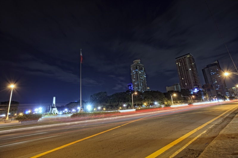 Night time, skyscraper, light trail, motion, city street, transportation, long exposure, cityscape, highway, dark, manila, outdoors, city, car, Philippines