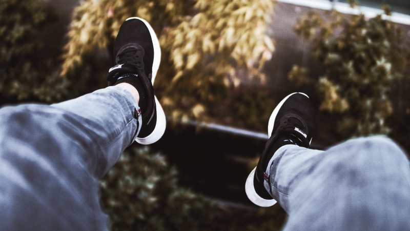 hanging, denim, black, tree, jeans, human limb, ground, lebron, human foot, outdoors, look down, personal perspective, men, lifestyles, adult, human leg
