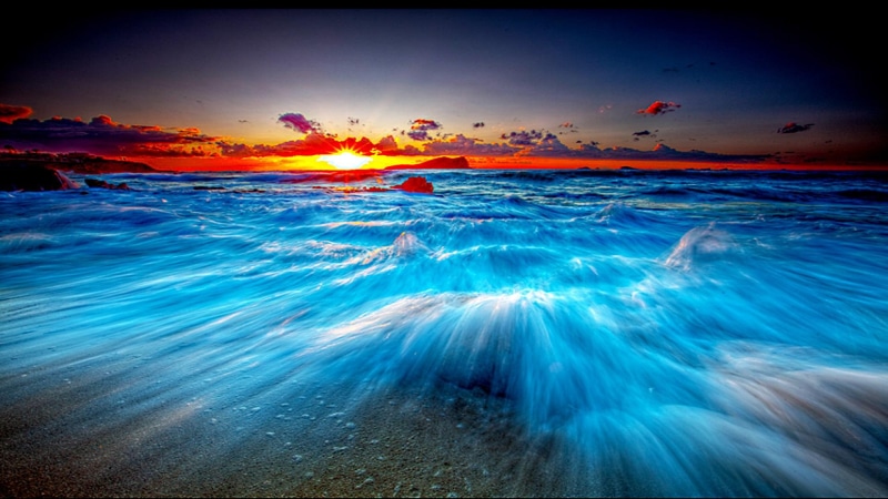 fibre, ocean, waves, island, 3d and abstract, 1080P, blue, beach, illustration, wave