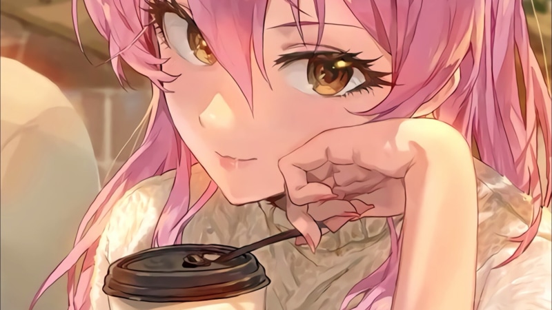 manga art, 1080P, pink hair, pretty, mangaka, anime girl, anime art, manga girl, coffee, illustration, drawing