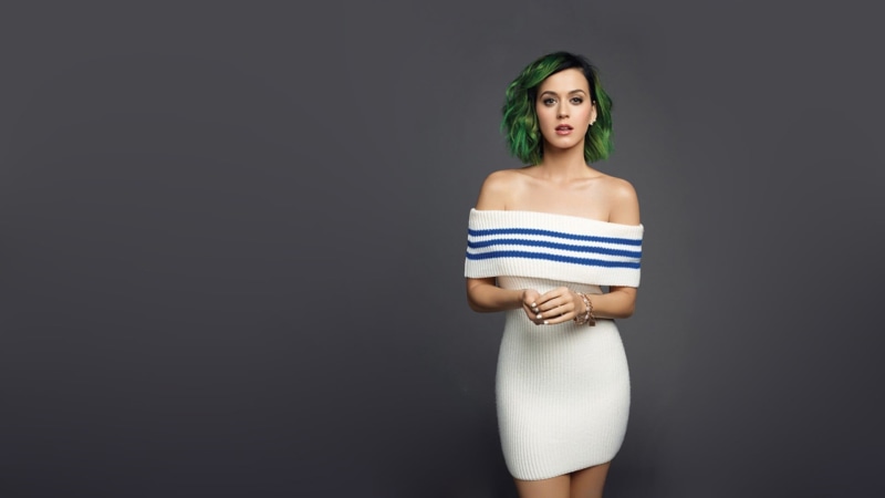 indoors, copy space, three quarter length, blue, clothing, portrait, green hair, beauty, striped, looking at camera, front view, standing, studio shot