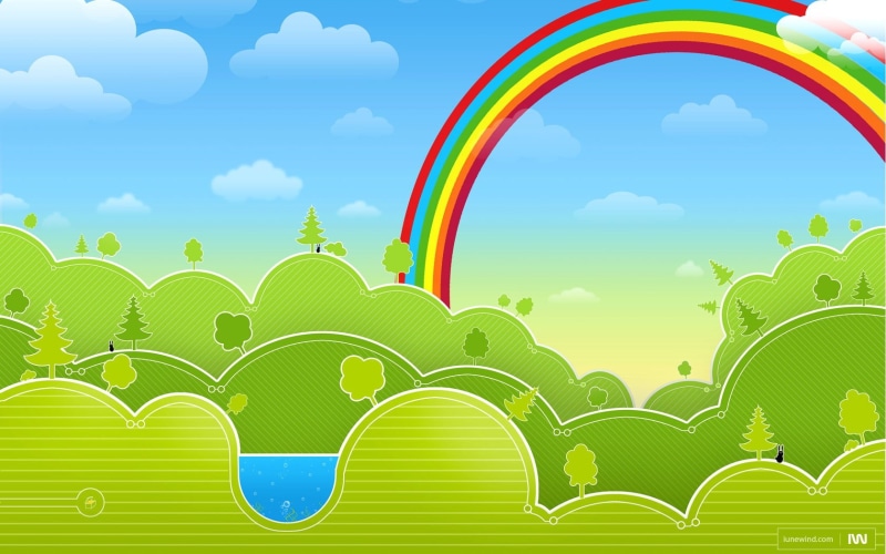 landscape, illustration, nature, tree, sky, no people, fantasy art, day, colorful, cloud - sky, activity, pattern, 720P, grass, rainbow, outdoors, rainbows