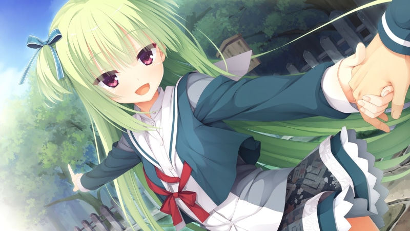 leaf, Anime, creativity, seat, senren banka, murasame, nature, green color, no people, outdoors, green hair, 1080P, smiling, sunglasses, fashion, art and craft