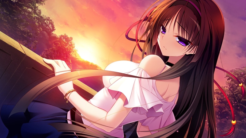 Pure Girl, anime, outdoors, Kuchifusa Yogiri, lifestyles, hairstyle, 2K, long hair, sunset, event, visual novel, young women, digital composite, sunlight