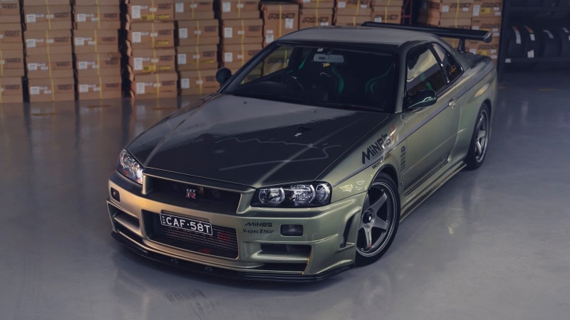 vehicle, Japanese cars, boxes, Nissan Skyline, 1080P, green cars, Nissan, sports car, Nissan Skyline GT-R R34, car, JDM, cardboard