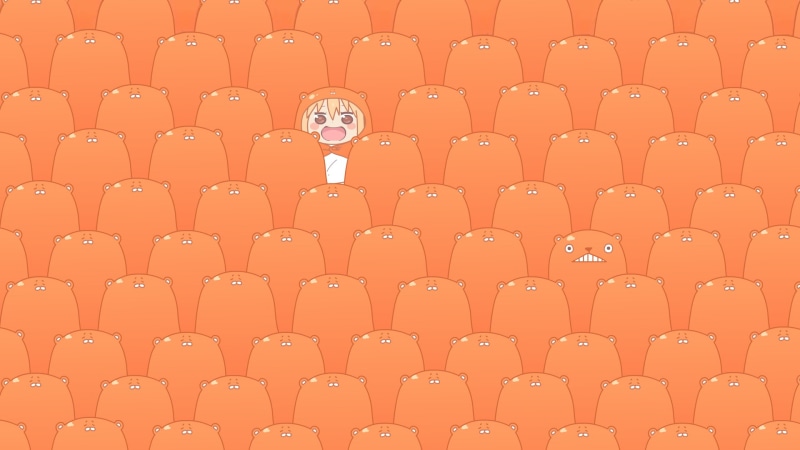 Himouto! Umaru-chan, choice, costume, wearing, bear, no people, large group of objects, character, anime, repetition, time, pattern, side by side, sport