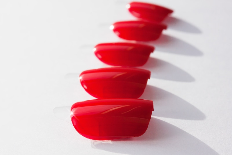 4K, healthcare and medicine, cut out, red, sport, group of objects, affix, in a row, artificial, fingernails, indoors, studio shot, still life, beauty