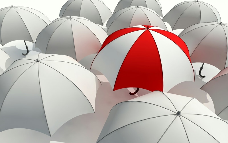 umbrella, grey, red, mediocrity, stand out from the crowd, 1080P, white, the difference