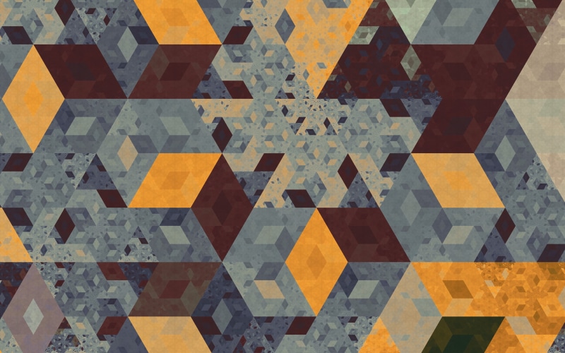 1080P, apophysis isometric tesselation orange cube fractal triangle pattern geometry digital art abstract artwork