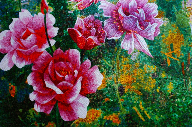 tiles, pink, flower head, Decorative, nature, roman, pieces, romantic, blossom, red, pink color, design, no people, fragility, pattern, bloom, wall art