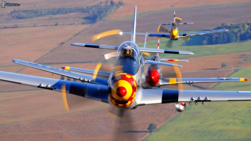 yellow, taking off, air vehicle, flying, travel, nature, motion, speed, airplane, transportation, North American P-51 Mustang, gray, mode of transportation