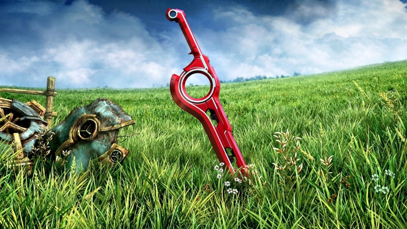 red, monado, grass, xenoblade, xenoblade chronicles, elongated, games, metal, chronicles, 1080P, debris, green