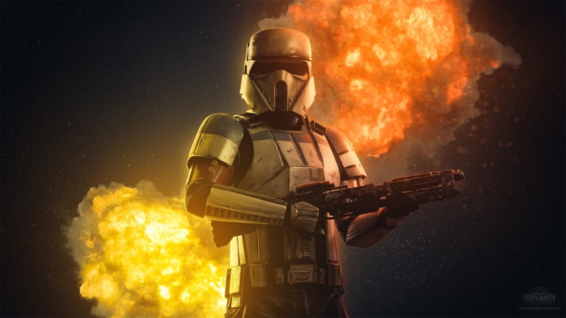 Imperial Stormtrooper, Photoshop, explosion, Benjamin van Valen, blaster, men, black background, helmet, 1080P, armor, Star Wars