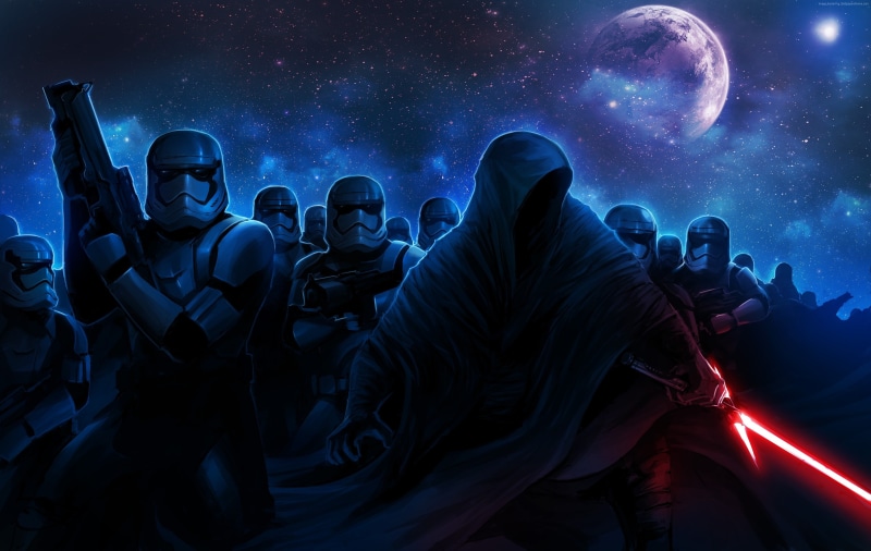 force, movie, episode, jedi, imperial stormtroopers, 4K, Star Wars 7, planet, Star Wars: The Force Awakens, stars, sky, art, film, lightsaber, sith