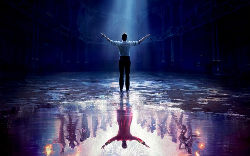 stage - performance space, arms outstretched, Hugh Jackman, full length, standing, illuminated, limb, lifestyles, movies, human body part, water, nature