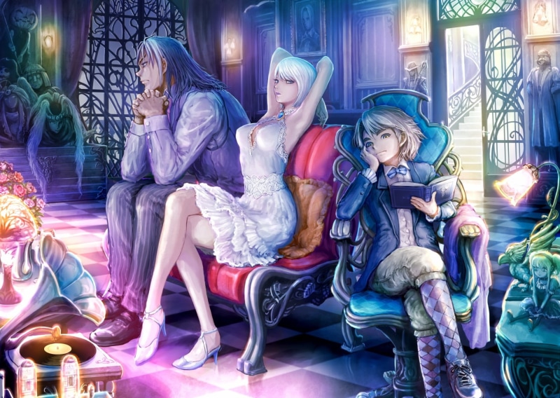 white hair, Karakuri Circus, Saiga Masaru, Katō Narumi, Shirogane (Karakuri Circus), 720P, short hair, white dress