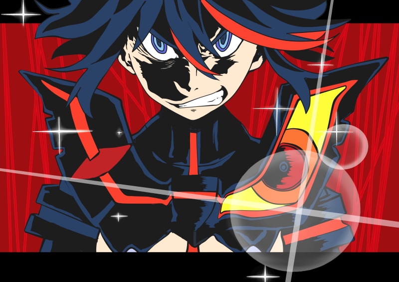 Kill la Kill, wall - building feature, Matoi Ryuuko, representation, lifestyles, illuminated, arts culture and entertainment, red, night, nightlife, leisure activity