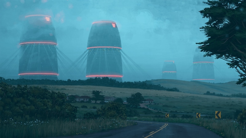 2K, Simon Stålenhag, science fiction, robot, apocalyptic, Robots, digital painting, cyberpunk
