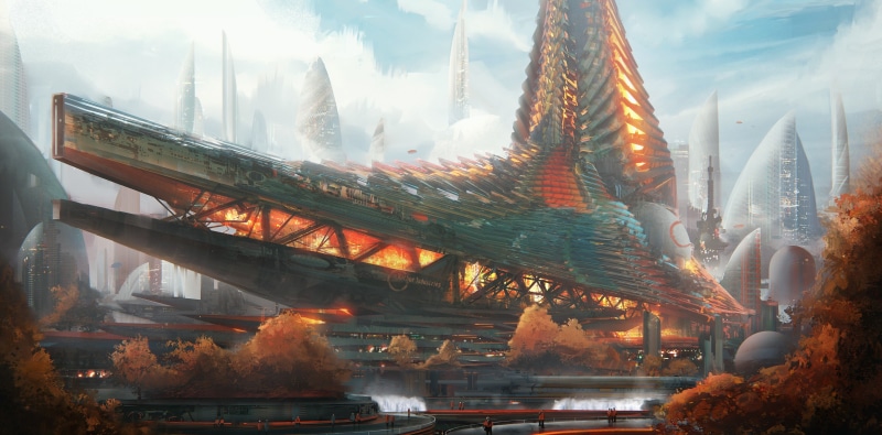 the city, Leon Tukker, Hathor Industries headquarters, architecture, 4K