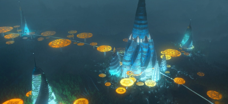 futuristic city, 2K, forest, science fiction, digital art, Leon Tukker