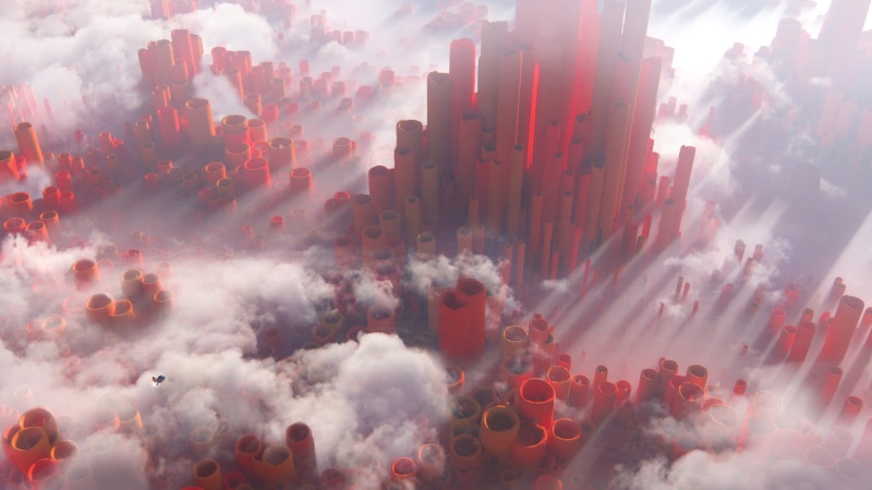 4K, science fiction, clouds, Leon Tukker, digital art, pillar, ship