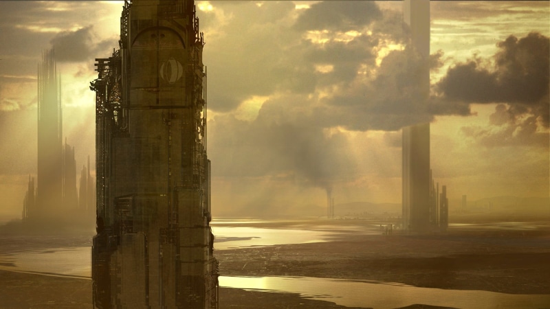 built structure, wooden, nature, black, cabinet, sky, outdoors, sunbeam, water, futuristic, fog, day, no people, cyberpunk, architectural column, the past