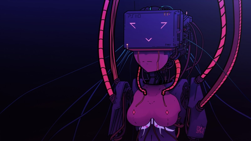 Sony Playstation, anime girls, Dark Cyberpunk, Sony, PanosStamo, cyber, futuristic, console, artwork, 1080P, robot, science fiction, Playstation 5, cyberpunk