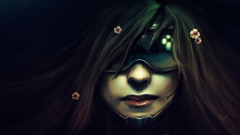 hd, cyberpunk, nature, art, flowers, 1080P, dark, hair, faces, x, women