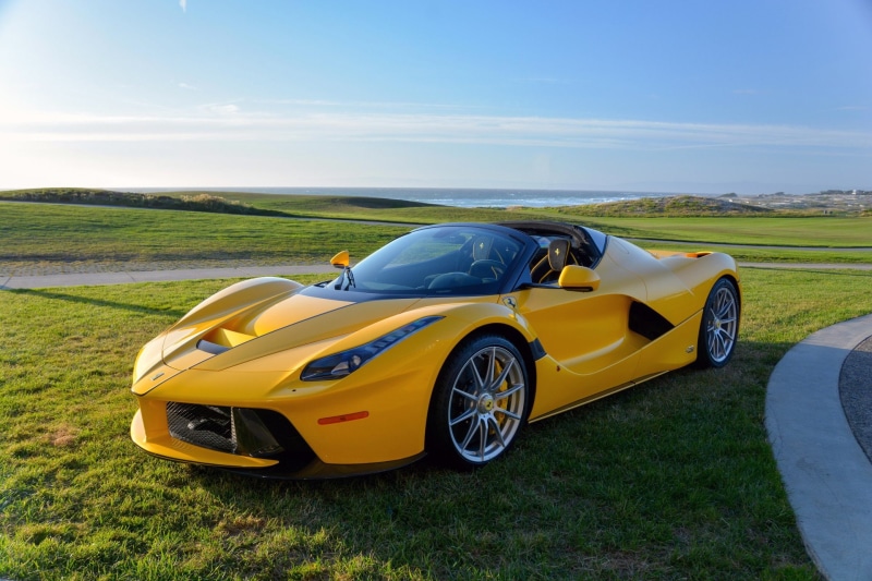land vehicle, Supercar, sports car, yellow, sky, luxury, Vehicle, nature, Ferrari LaFerrari Aperta, Car, blue, mode of transportation, 1080P, grass, outdoors